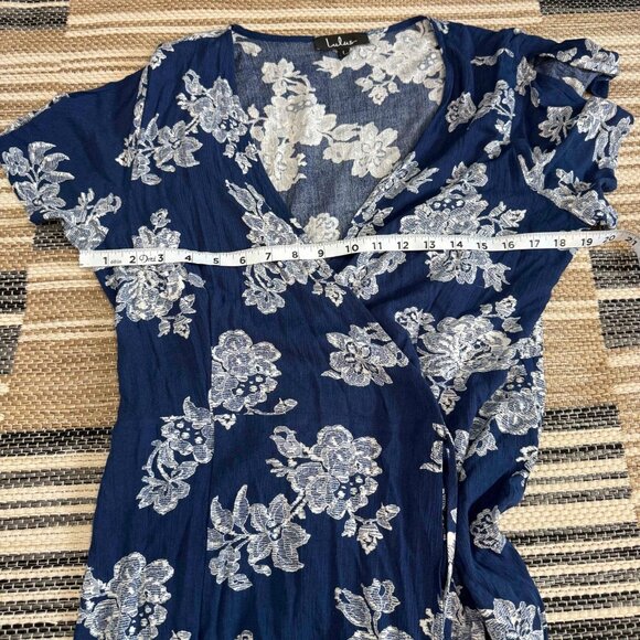Lulus Women's Heart of Marigold Wrap Maxi Dress 100% Rayon Floral Navy Blue Sz L - Picture 13 of 16